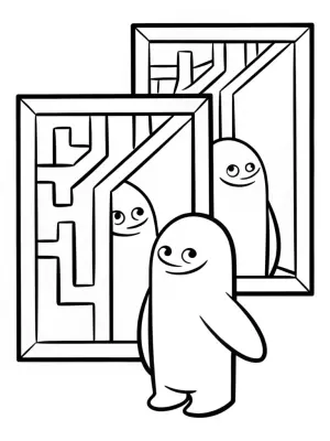 Rainbow Friends explore a mirror maze coloring pages