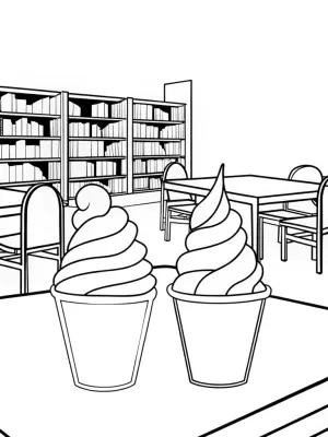 Ice cream cones in the library coloring pages
