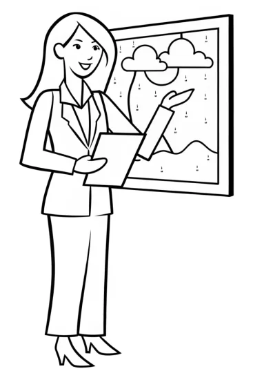 A coloring page of Barbie the meteorologist