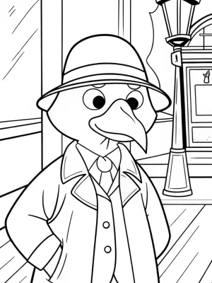 Turkey detective solving a mystery coloring pages