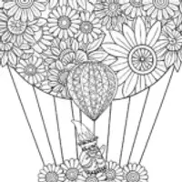 Gnome flying in a flower balloon