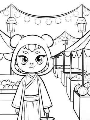 Kuromi at the night market coloring pages