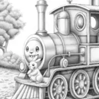 Pikachu on a vintage steam train