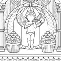 Cupid in a heart-shaped bakery