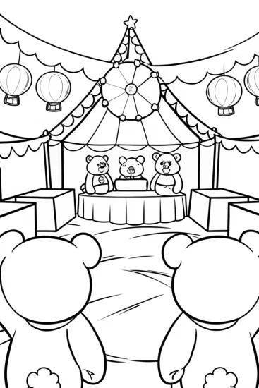 A coloring page of Care Bears at the Galactic Art Fair