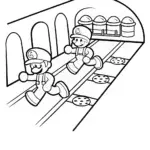 Mario and Luigi racing in a toy factory