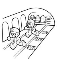 Mario and Luigi racing in a toy factory