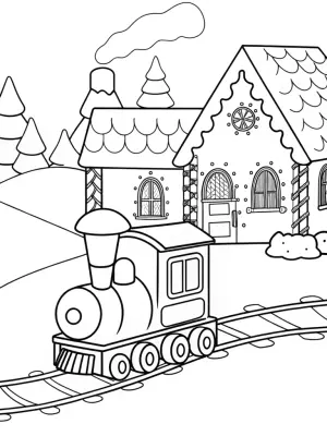 Gingerbread house train adventure coloring pages