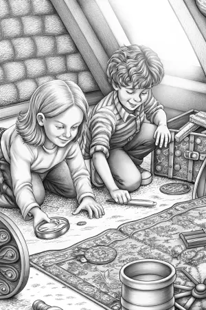 Children uncovering a time capsule coloring pages