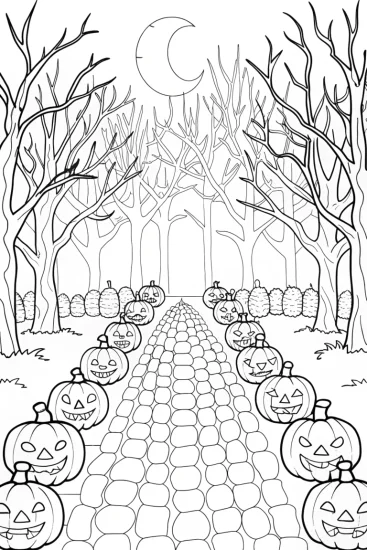 A coloring page of The haunted pumpkin race