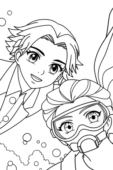 A coloring page of Demon Slayer underwater encounter