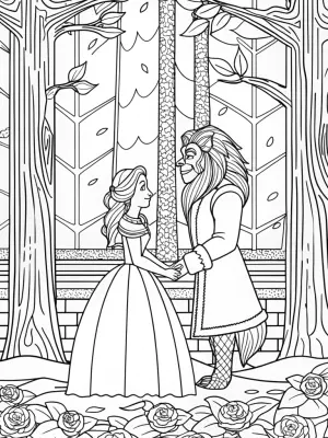 Belle and the Beast in the woods coloring pages