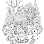 Woodland animals at a campfire