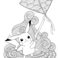 Pikachu flying a lightning bolt kite