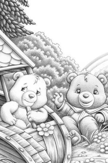 A coloring page of Care Bears paintbrush adventure