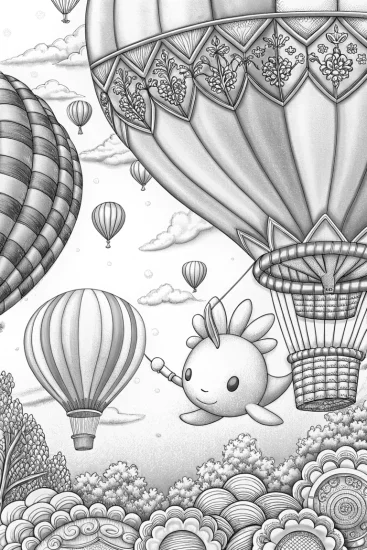 A coloring page of Axolotl at the balloon festival