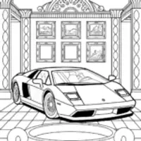 Lamborghini in a floating art gallery