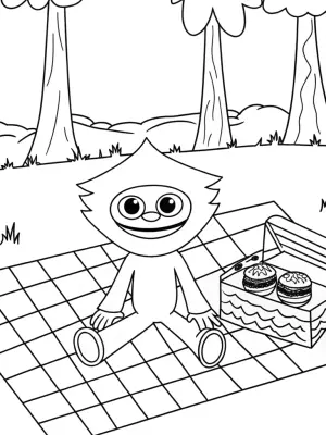 Huggy Wuggy picnic scene coloring pages