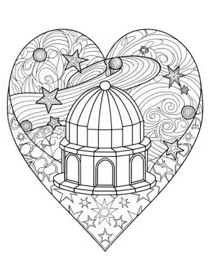 Heart-shaped observatory scene coloring pages
