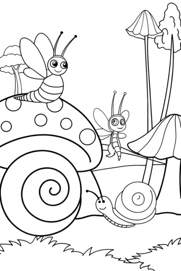 A coloring page of Snail parade with enchanted friends