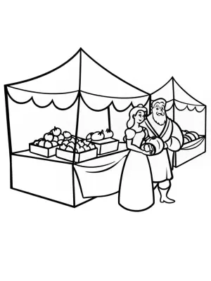 Belle and the Beast at the market coloring pages