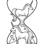 Unicorns exploring a giant hourglass