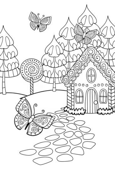 A coloring page of Butterfly treasure hunt in Candy Land