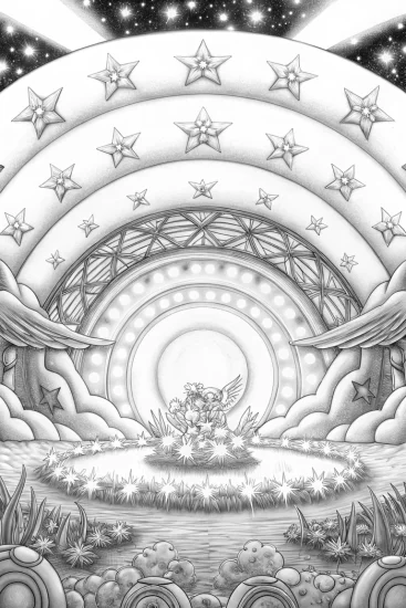 A coloring page of Legendary Pokémon cosmic concert