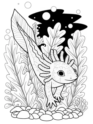 Axolotl’s underwater puzzle quest coloring pages