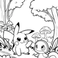 Pokémon exploring a magical forest