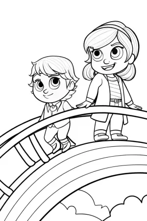 Steve and Alex on the rainbow bridge coloring pages