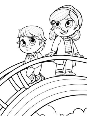 Steve and Alex on the rainbow bridge coloring pages