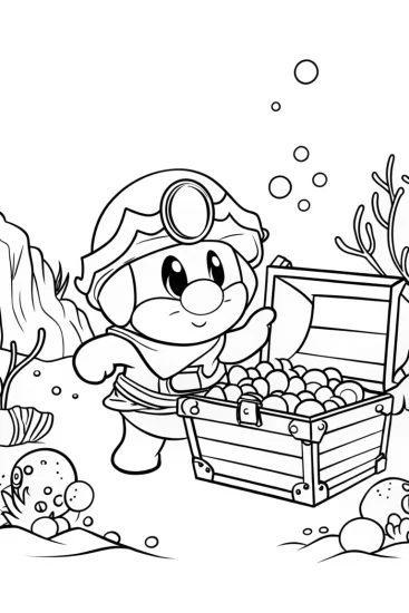 A coloring page of Bowser underwater treasure hunt