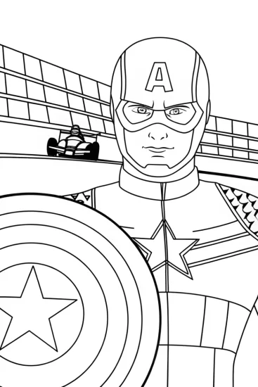 A coloring page of Captain America shield race