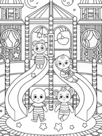Babies playing in a lunar playground