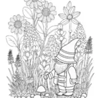Gnome tending to his flower garden