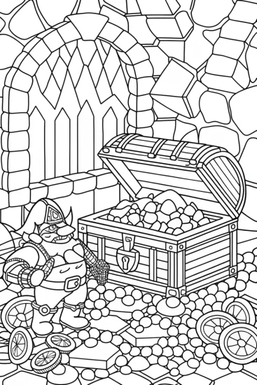 A coloring page of Bowser treasure hunting adventure