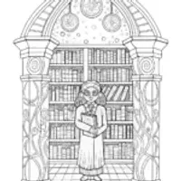 Monster librarian in a magical library