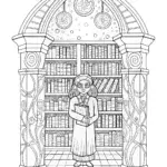 Monster librarian in a magical library