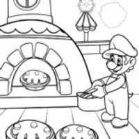 Mario baking in a magical bakery