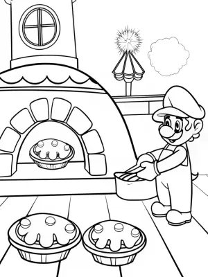 Mario baking in a magical bakery coloring pages