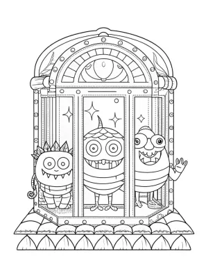 Monsters exploring a time capsule coloring pages