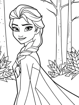 Elsa in the crystal forest coloring pages