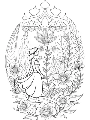 Jasmine exploring a magical garden coloring pages
