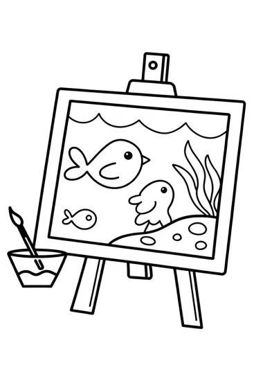 A coloring page of Chick painting underwater scene