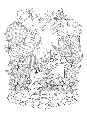 Yoshi in a magical garden coloring pages