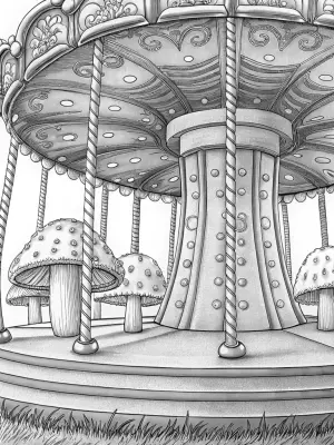 Whimsical mushroom carousel fun coloring pages