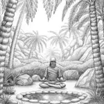 Ninja meditating in an oasis