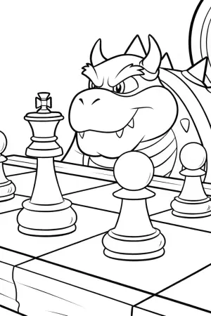 Bowser at a magical chess tournament coloring pages
