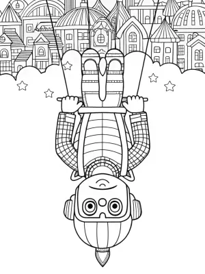 Blippi floating in upside-down world coloring pages